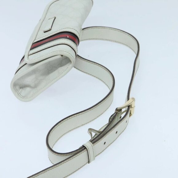 GUCCI GG Supreme Sherry Line Waist bag PVC White Red Navy 152597 Auth mr526 - Picture 9 of 16